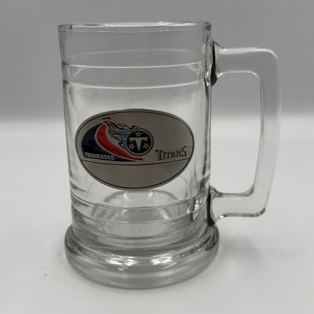 NFL Tennessee Titans Glass Beer Mug Stein Pewter Emblem 16 oz Heavy Bar Cup